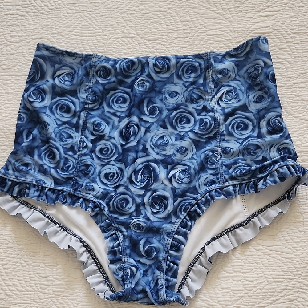 Blue Rose High-Waisted Bikini Bottoms